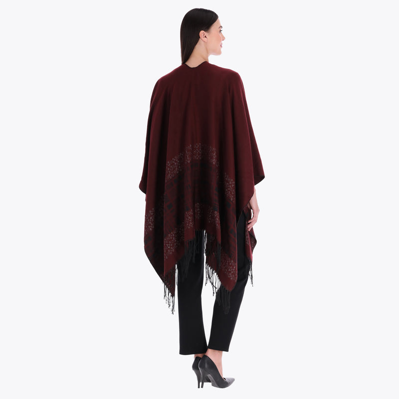 Poncho con Detalle de Flecos y Tejido Lurex